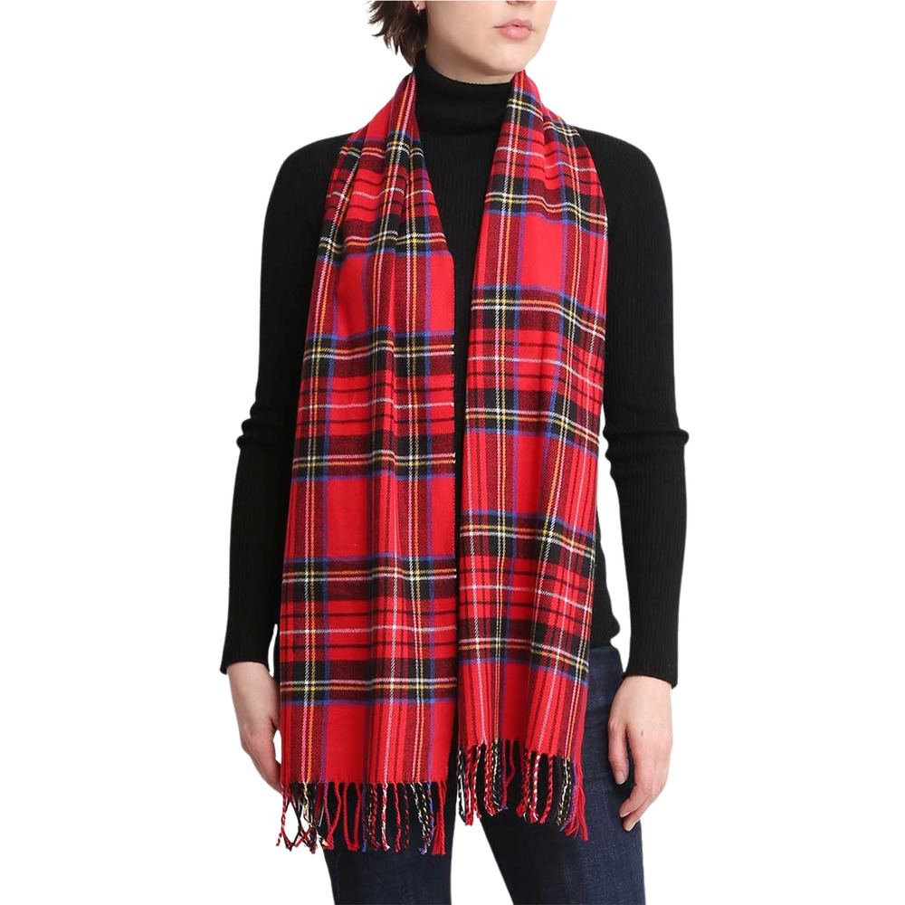 Janice Apparel Women's Faux Cashmere Scarf Red Plaid Tartan Fringe NEW